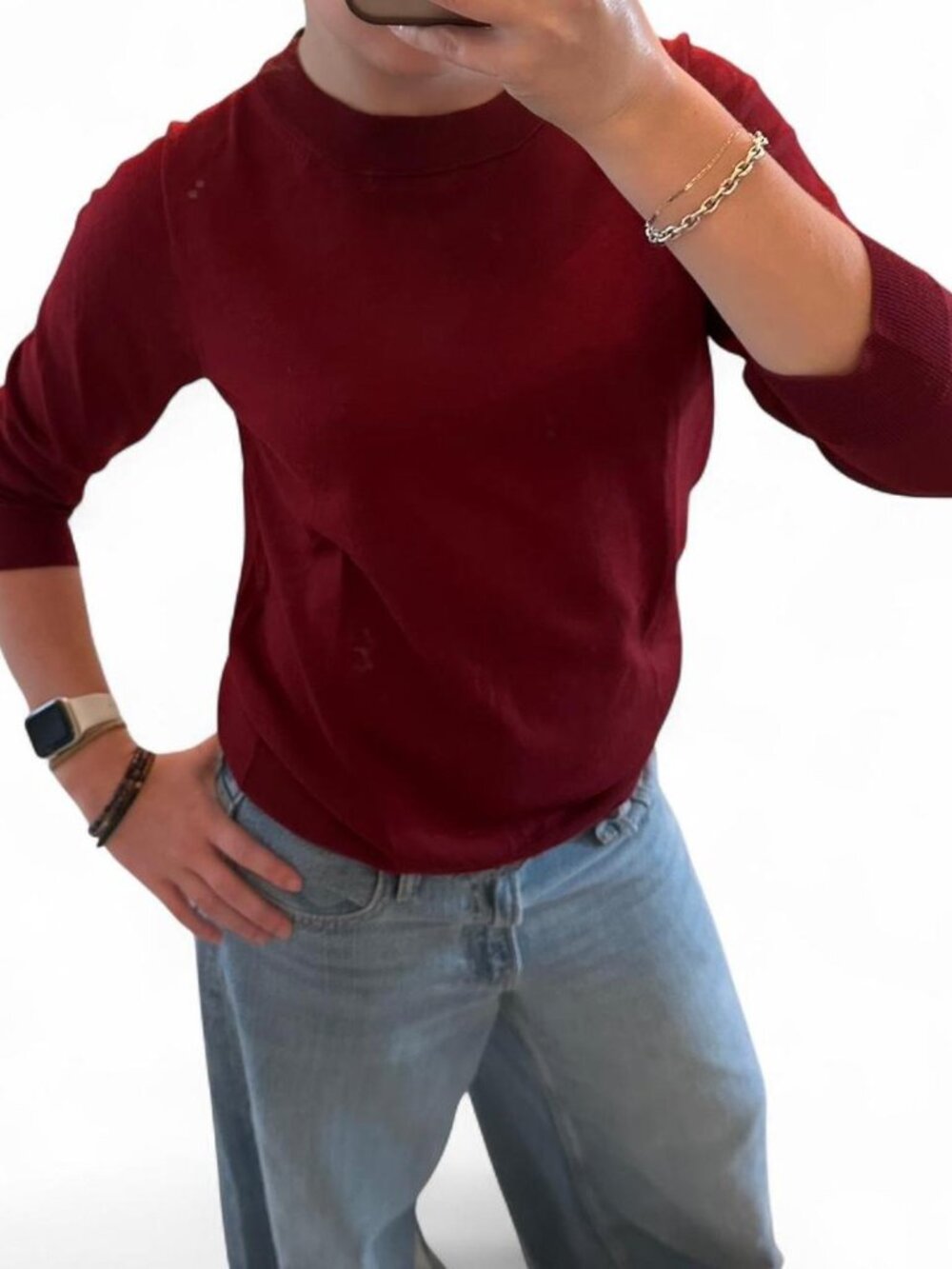 J. Crew burgundy cashmere sweater with 3/4 sleeves!